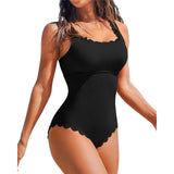S - XXL 11 Colors Ribbed Frilled Women Swimwear One Piece Swimsuit Female Backless High Leg Cut Bather Bathing Suit Swim K7097