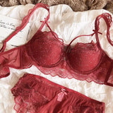MOYISU Sexy French Lace Bralette Small Bust Cup Bra Set with Removable Straps & Push Up Pads, Soft Underwire Thin Girls Bra Top
