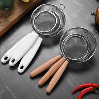 Stainless Steel Mesh Strainer with Wooden Handle - Multi-functional Flour Sieve Colander
