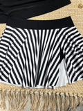 Vintage Black Striped Tankini Set 2026 Women Front Tie Pleate Skirt High Waist Two Piece Swimsuit Bathing Suit Holiday Swimwear