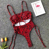 Sexy Lace Up Tummy Cut Out Monokini One Piece Swimsuit Women Swimwear Female Leopard Thong Bather Bathing Suit Swim Wear V1290