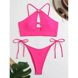 Cut Out Halter Bikini Female Swimsuit Women Swimwear Two-Pieces Bikini Set Padded Strappy Bather Bathing Suit Swim Lady V3423