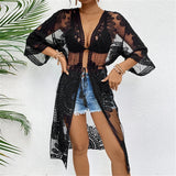 Sexy Embroidery Half Sleeve Chiffon Cardigan Tunic Beach Cover Up Cover-ups Beach Dress Beach Wear Beachwear Female Women V5510