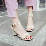 Women Sandals New Summer Fashion Sandals Medium High Heels Outdoor Elegant Wedding Shoes Bridal Plus Size Buckle Strap Sandals