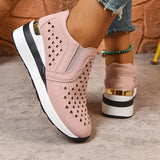 2025 New Hollow Out Wedges Sneakers Women Plus Size Pu Leather Thick Sole Loafers Woman Slip On Breathable Casual Shoes Female