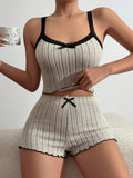 Women Sleepwear Summer Sling 2 Pieces Pajamas Set Homewear Female Sense Lace Crop Tops and Shorts Pijamas Loungewear