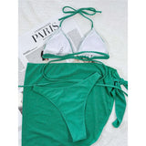 Glitter Sparkling Wrap Around Bikini Women Swimwear Female Swimsuit Three-piece Bikini set Sarong Bather Bathing Suit Swim V3679