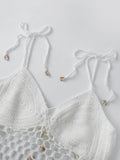 Women Sleeveless Tie Shoulder Strap Asymmetric Hem Camisole Solid Color Crochet Cami Tops Summer Crop Tops