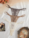 3Pcs/Set Women Sexy Floral Lace Thong Panties Low Waist Hollow Lace Sexy Lingerie Adjustable Thin Strap Underwear