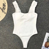 6 Colors Frill Trim Ruffled Sexy Women Swimwear One Piece Swimsuit Female Ribbed Bather Bathing Suit Swim Wear Monokini V1668
