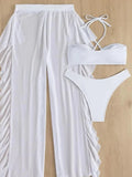 3 Piece Halter Cross Bikini Swimsuit & Sexy Thin Pants Swimwear Women 2026 Solid Bathing Swimming Swim Suit Female Beachwear