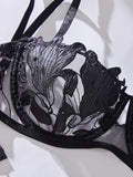 Floral Embroidery Sexy Lingerie Set Women Transparent Bralette Underwire Push Up Bra Panty 2 Piece Set