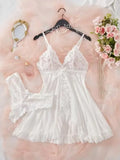 New Summer Erotic Pajamas Home Wear Dress Sexy Lingerie Floral Lace Romantic Nightgown Sheer Seductive Panties Porn Nightdress