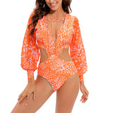 TW Sexy High Waist One Piece Swimsuit Women V Neck 2024 Long Sleeve Bathing Suit Brazilian Swimwear Monokini Summer Beachwear