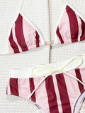 2026 Summer Women's Striped Print Swimsuit Sexy Backless Lace-up Micro Bikini Set Female Push Up Thong Bathing Suit Beachwear