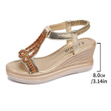 String Bead Wedge Heels Gladiator Sandals Women 2026 Summer Chunky Platform Sandles Woman Elastic Strap Plus Size Sandalias 43