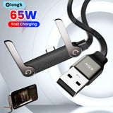 65W 2 in 1 USB A To USB C Fast Charging Foldable Phone Holder Data Cable USB Type C Builtin Desk Bracket Wire For Huawei Oneplus