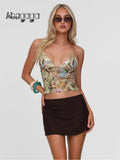 Ahagaga Fashion Sexy Women's Tops Sequin Patchwork Slimming Summer Print Personality Crop Top Short  Beach Sleeveless  Backless