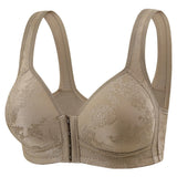 Women's Bra Wire-Free Front Closure Solid Color Full Coverage Fixed Cups More Considerate for Middle-Aged And Elderly Individual