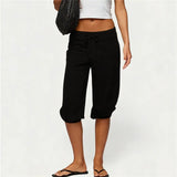 Low Rise Drawstring Yoga Wide Leg Pajama Pants Women Summer Capri Pants Casual Workout Sweatpants Knee Length Lounge Pants