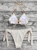 Halter Metal Rings Bikinis Wrinkled Bikini Female Swimsuit Women Swimwear Two-pieces Bikini Set High Cut Bathing Suit Swim Lady