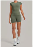 Women's Seamless Yoga Sets Sports Fitness Workout Hip-lifting High Waist Shorts Backless Short-sleeve Vest Suit Gym Training Set