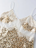 Women Camisoles Solid Color Lace Trim Sequins Spaghetti Strap Tank Tops Summer Fashion Sleeveless Vests Streetwear