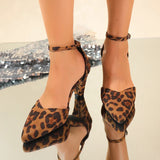 Fashion Leopard Print High Heels Sandals Women 2026 Plus Size 42 Ankle Buckle Pumps Woman Sexy Pointed Toe Party Shoes Ladies