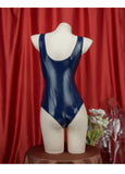 Japanese Anime School Swimsuit Women Sukumizu PU Leather One-Piece Bodysuit Jumpsuit Swimwear Lolita Style Bathing Suit