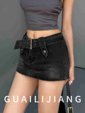 WOMENGAGA Korean Style Spicy Girl Denim Half Body Short Skirt Female Slim Tight Ultra Short A-line Slim Hip Skorts Fashion 3POJ