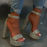 2025 Big Size 42 Sexy Crystals High Heels Sandals Women Bling Rhinestones Summer Ankle Strap Wedding Shoes Platform Party Sandal