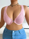 Large Size Women's Front Button Backless Bra With Sexy Pink Lace Suitable For Full Figured Plus Women To Wear MR2812