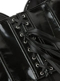 Women PU Leather Bustier Back Lacing-up Fish Boned Corset Curved Hemline Crop Tank Tops