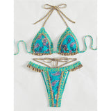 5 Colors Sexy Printed Halter Frilled Bikini Women Swimwear Female Swimsuit Two-Pieces Bikini Set Bather Bathing Suit Swim V4651