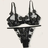 Toucheart Sexy Lingerie Set Transparent Feminine Sweet Mesh Embroidered Lace Bra Flower Applique Transparent Lingerie Women Kit