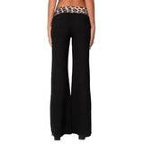 Women's spring and summer leopard print stitching micro-flared high-waisted casual trousers