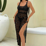 Shiny Sequins Hollow Out Crochet Knitted Tunic Beach Cover Up Cover-ups Beach Dress Mini Beach Wear Beachwear Female Women K6685