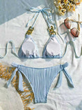 2026 Triangle String Bikinis Women Chain Linked Swimwear Female Sexy Swimsuit Solid Bathers Bathing Swimming Swim Suit Beachwear