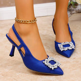 Crystal Square Buckle High Heels Sandals Women Spring Summer Slip On Pointed Toe Pumps Woman Thin Heel Party Wedding Shoes Mujer