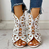 Wedge Sandals for Women 2023 Summer Shoes Fashion Lace Up Low Heel Flat Ladies Sandals Large Size Casual Hollow Out Sandalias