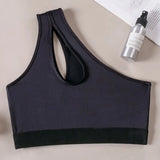 Women Sports Bra Asymmetric One Shoulder Hollow Out Design Yoga Bralette Seamless Breathable Workout Underwear For Gym Running
