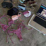 Striped Two Pieces Bikini Swimsuit with Cover Up Swimwear Women Bathing Suit Short Pants Micro Bikini Set Swimming Suits Biquini