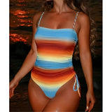 S - XL Gradient Knitted Cross Back Women Swimwear High Leg Cut Monokini Bather Bathing Suit Swim One Piece Swimsuit Female K8129