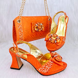 Doershow nice African Shoes And Bag Matching Set With gold Hot Selling Women Italian Shoes And Bag Set For Wedding HRF1-9