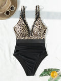 Solid Color One Piece Bikini for Women,sexy Deep-V Neck Suspender Backless Swimsuit,high Waist Translucent Striped Mesh Swimwear