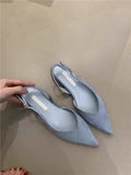 Concise Pointed Toe Square Low Heels Women Sandals Elegant Slingbacks Banquet Party Mule Shoes 2026 New