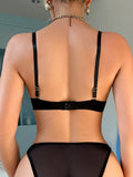 New Women's Black Lace Bra with Steel Rim Solid Color Brassiere Pulling Up Sexy Underwear Triangle Underwear MR2912