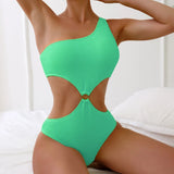 2026 Sexy Ring Link Monokini Swimsuit One Piece Solid One Shoulder Swimwear Women Bathers Bathing Swimming Swim Suit Female