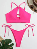 2026 Sexy Orange Bikini Hollow Out Push Up Two-Piece Swimsuit Women Halter Bandage Backless Thong Swimwear Summer Beachwear New