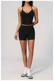 New Yoga Sets Women V Neck Back Criss Cross Sports Tank Top High Waist Butt Lift Shorts Fitness Suit Gym Running Workout Clothes